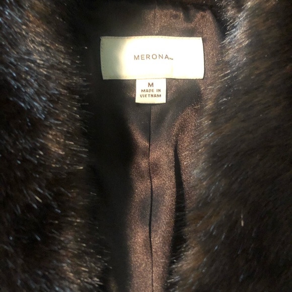 Brown Merona removable faux fur collar coat. Sz M. - Picture 7 of 8